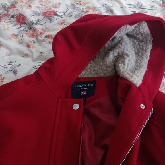 Red Wool lined hooded pea coat London Fog 2X - Picture 4 of 7